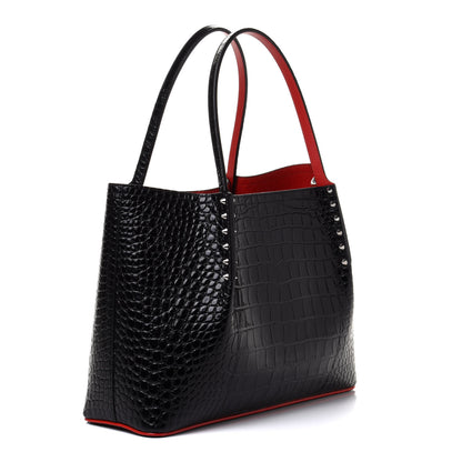 Christian Louboutin Crocodile Embossed Calfskin Spiked Small Cabarock Shopper Tote Black 2 of 8