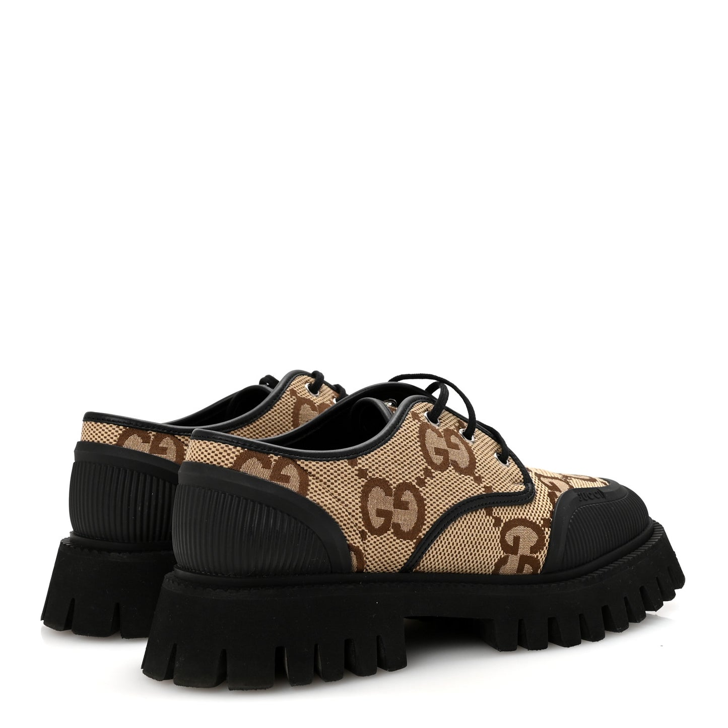 Monogram Jumbo GG Miro Soft Calfskin Womens Lug Sole Loafers 39.5 Camel Ebony Black