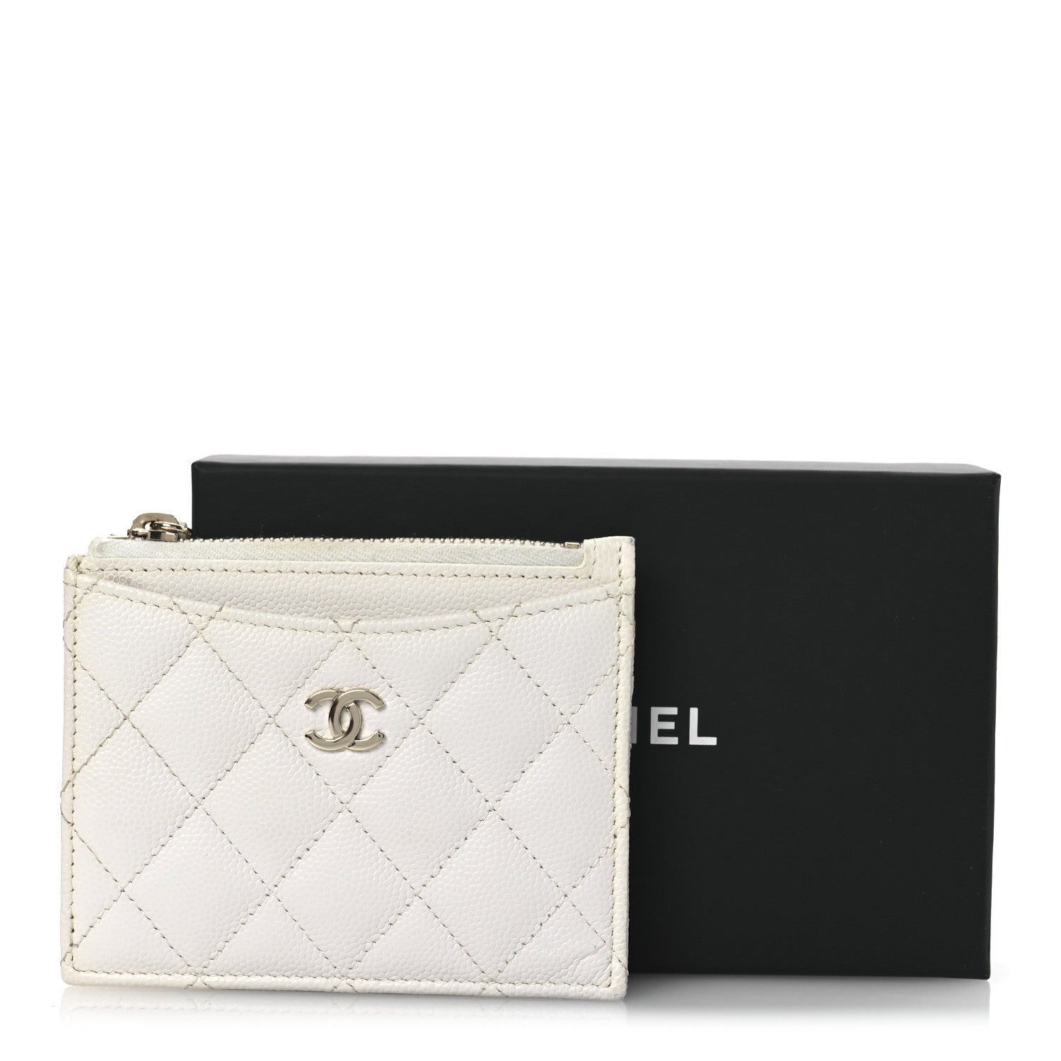 Chanel Caviar Quilted CC Zip Card Holder White 10 of 10