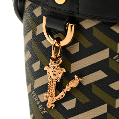 Versace Coated Canvas La Greca Mini Bucket Bag Black Green Beige 9 of 9