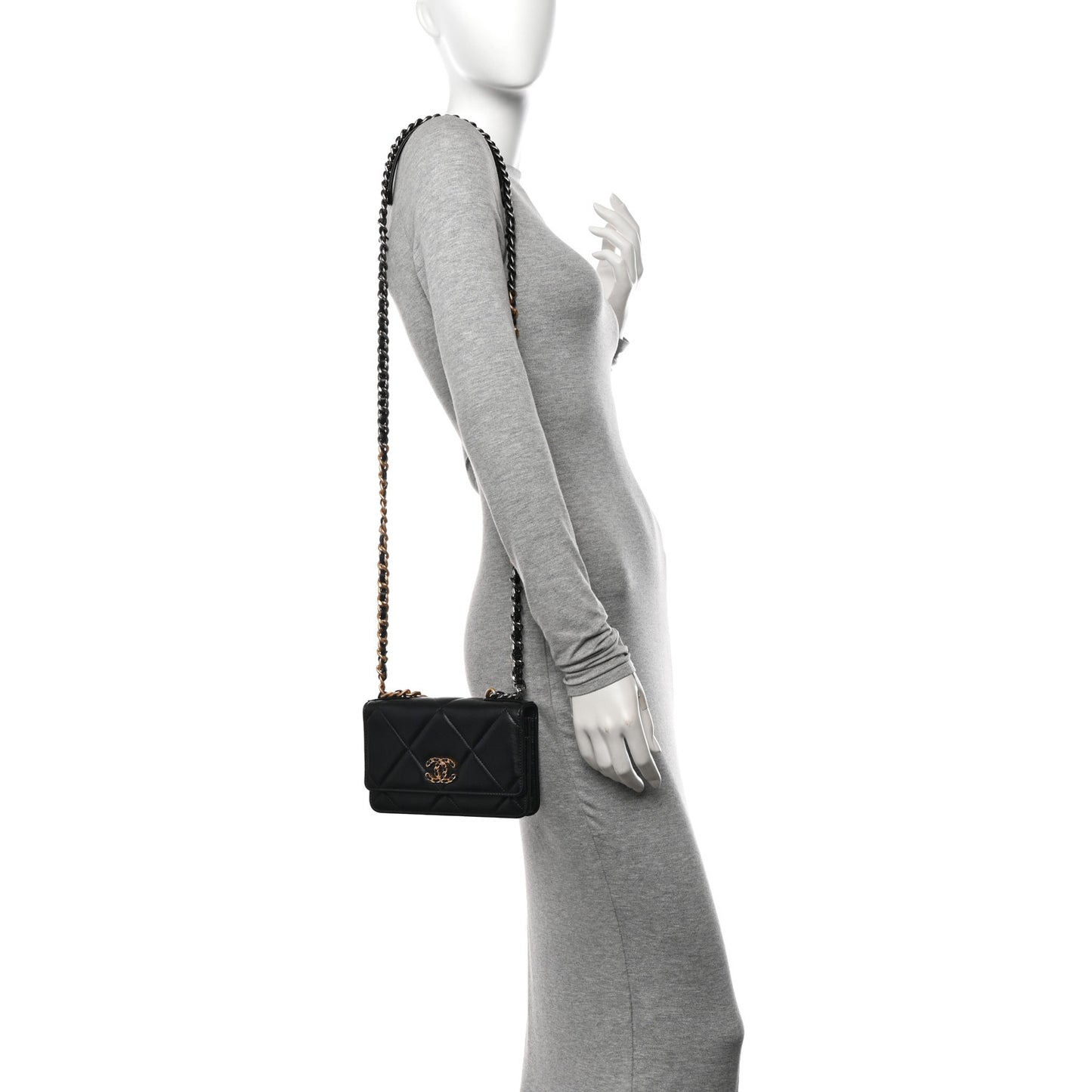 Lambskin Quilted Chanel 19 Wallet On Chain WOC Black