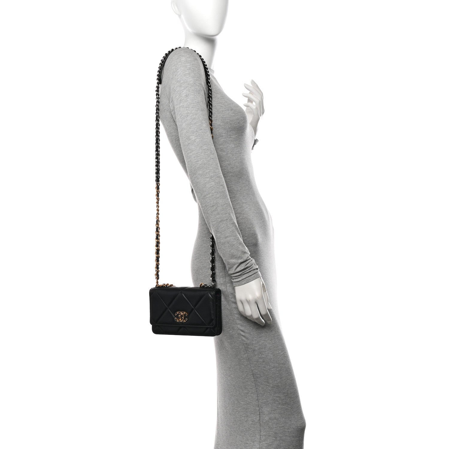 Chanel Lambskin Quilted Chanel 19 Wallet On Chain WOC Black 2 of 12