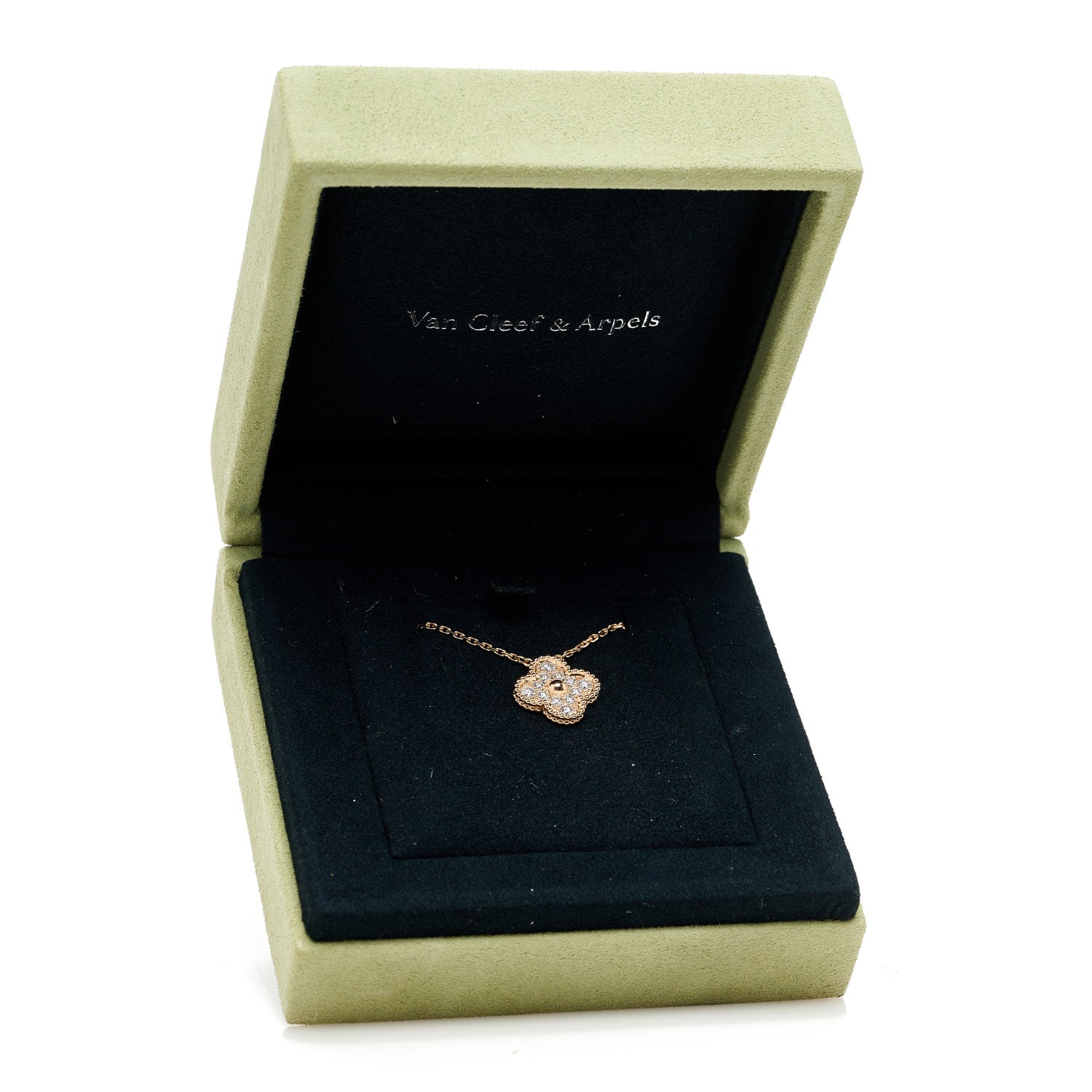 Van Cleef & Arpels 18K Rose Gold Diamond Vintage Alhambra Pendant Necklace 6 of 6