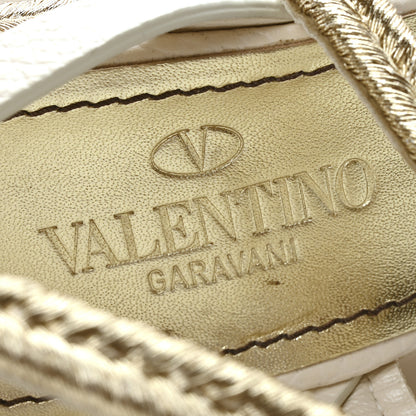 Valentino Garavani Grained Calfskin Roman Stud Espadrille Wedge Ankle Wrap Sandals 37 White 8 of 9