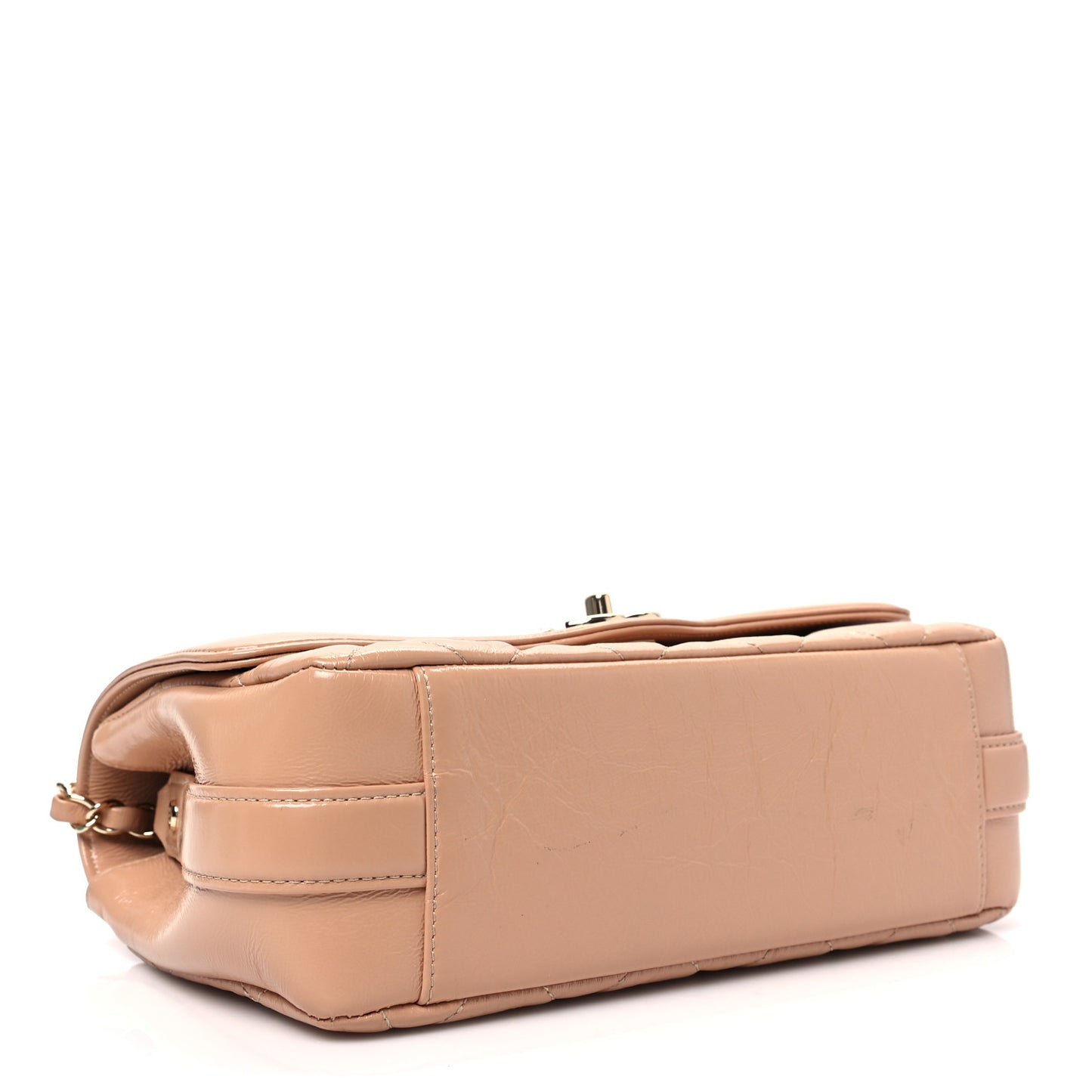 Crumpled Glazed Lambskin Quilted Small Flap Beige