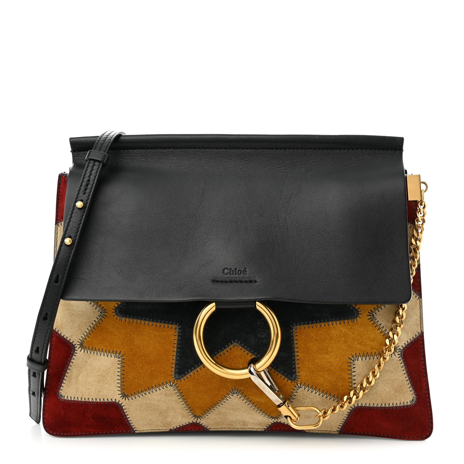 Chloe Suede Wonder Woman Patchwork Medium Faye Shoulder Bag Black 1 of 10