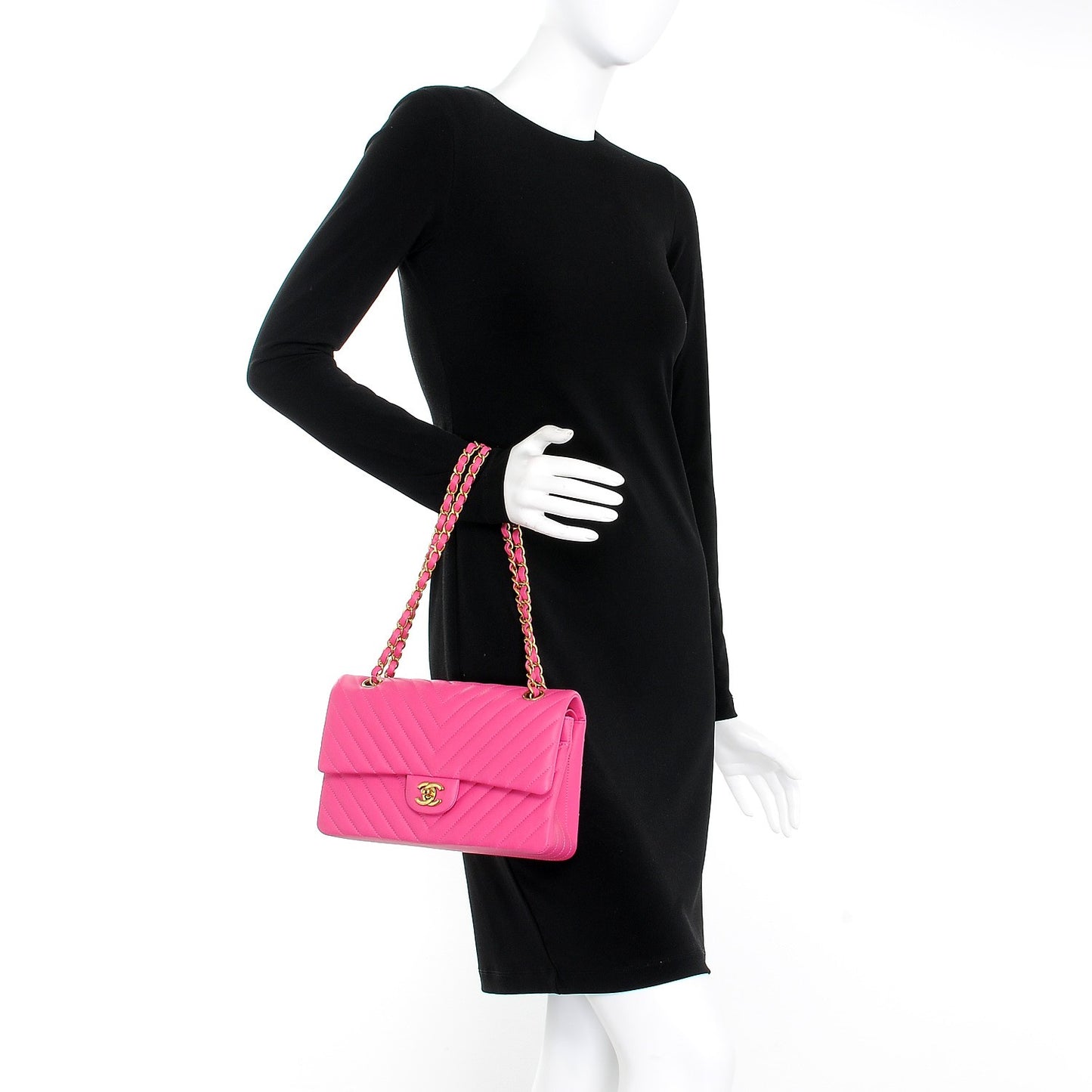 Lambskin Chevron Quilted Medium Double Flap Pink