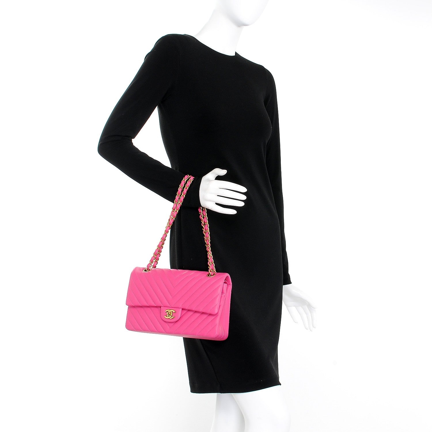 Chanel Lambskin Chevron Quilted Medium Double Flap Pink 3 of 9