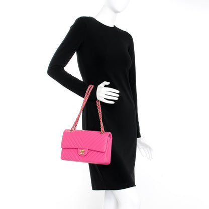 Chanel Lambskin Chevron Quilted Medium Double Flap Pink 3 of 9