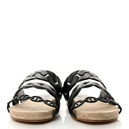 Hermes Nappa Gwen Espadrille Sandals 39 Black 2 of 9