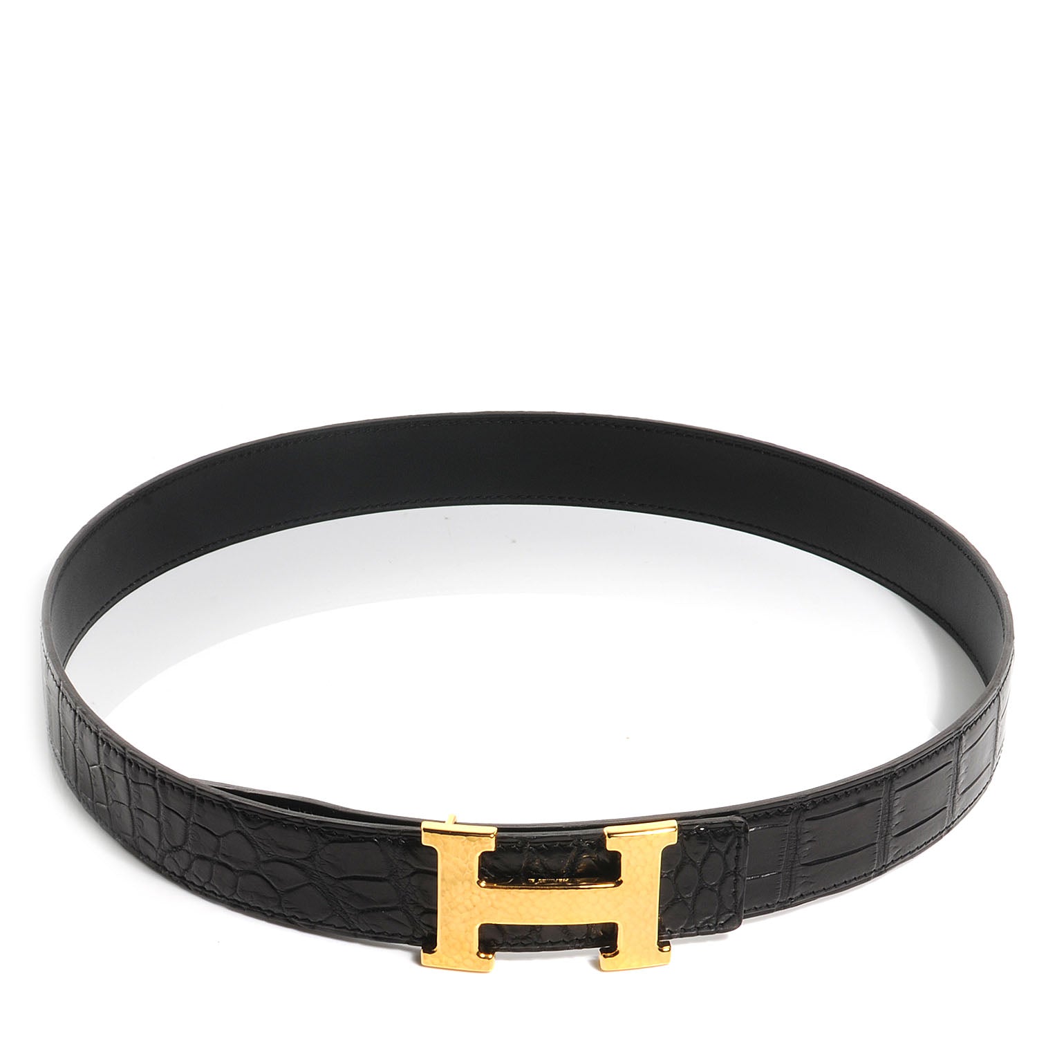 Hermes Matte Porosus Crocodile 32mm Martelee H Buckle Belt Noir 80 1 of 6