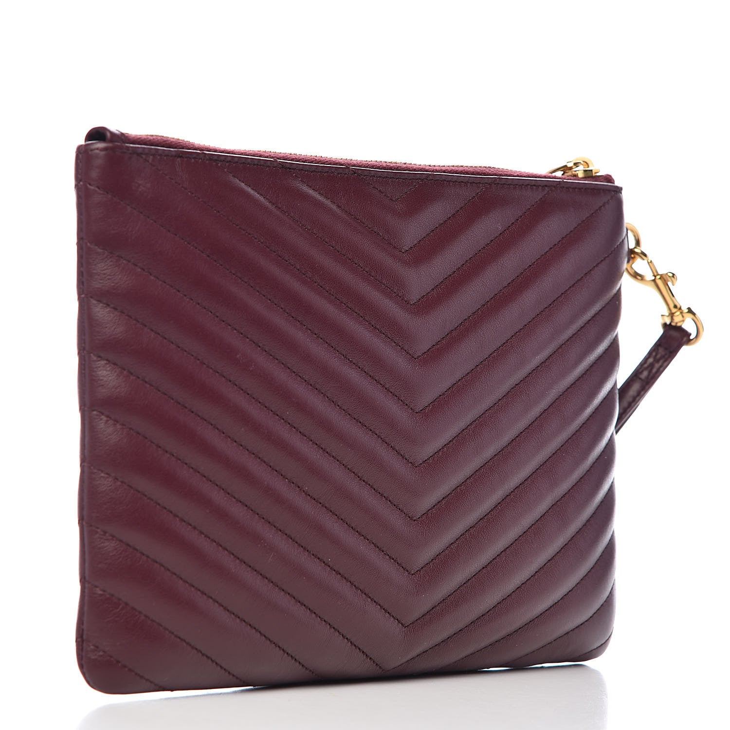 Saint Laurent Calfskin Matelasse Chevron Monogram A5 Wristlet Dark Legion Red 3 of 7