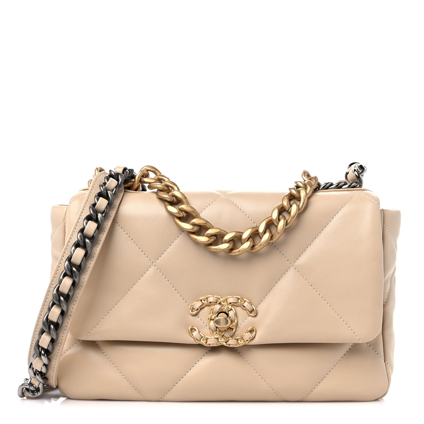 Lambskin Quilted Medium Chanel 19 Flap Light Beige