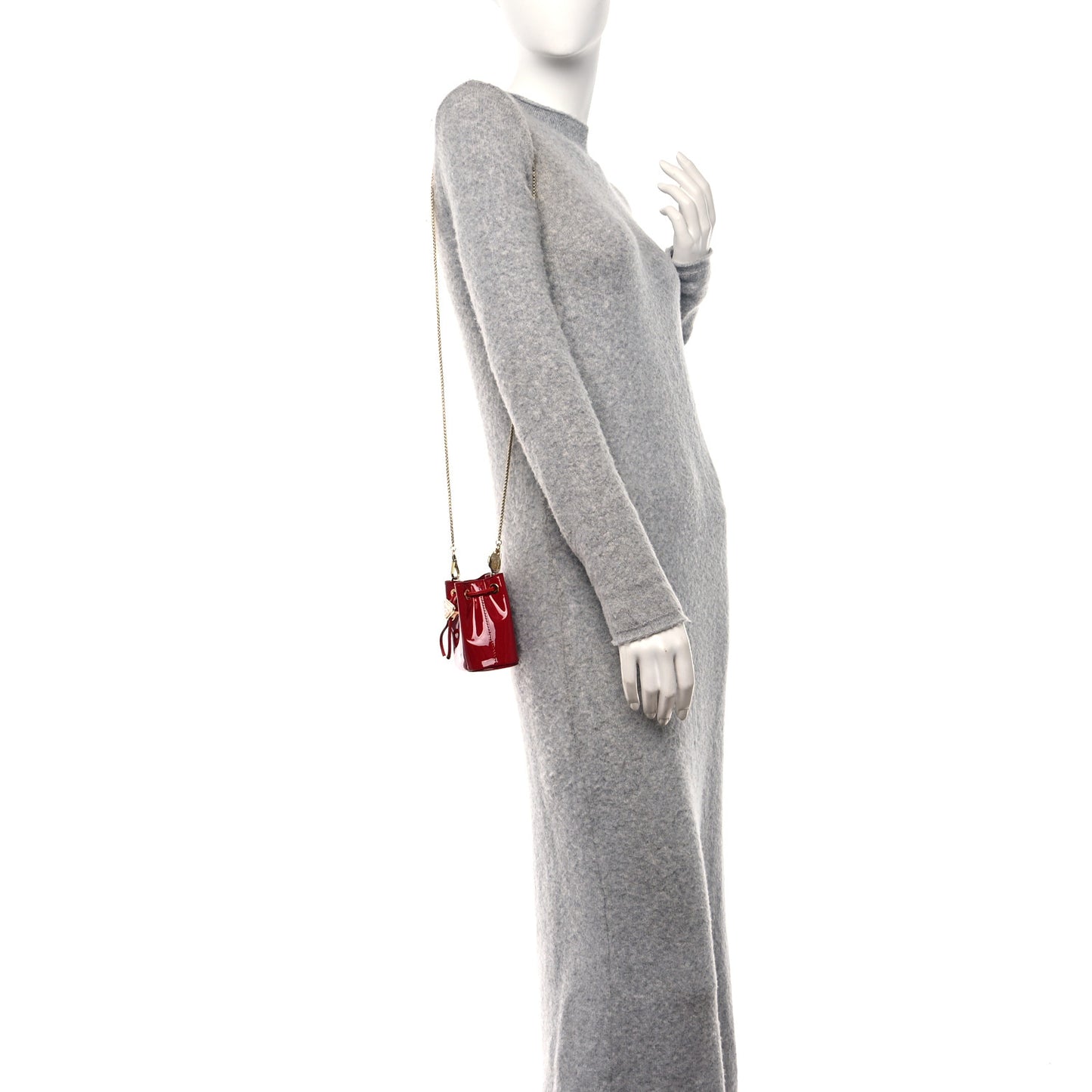 Vernice Metal Triangle Logo Mini Drawcord Pouch Shoulder Bag Cherry