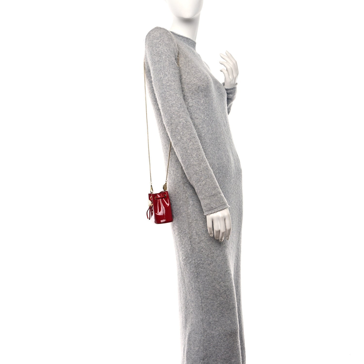 Prada Vernice Metal Triangle Logo Mini Drawcord Pouch Shoulder Bag Cherry 2 of 10