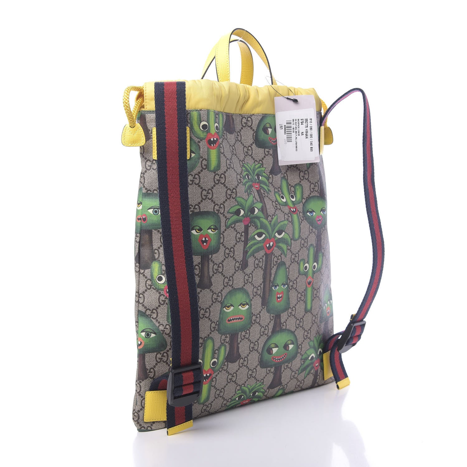 Gucci Soft GG Supreme Monogram Smiling Plants Childrens Drawstring Backpack Beige Ebony Multicolor Crop 2 of 9