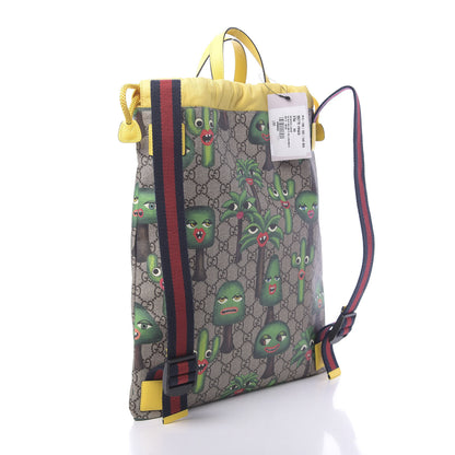 Gucci Soft GG Supreme Monogram Smiling Plants Childrens Drawstring Backpack Beige Ebony Multicolor Crop 2 of 9