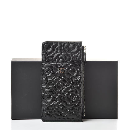 Chanel Caviar Camellia Embossed Classic Flat Wallet Pouch Black 8 of 8