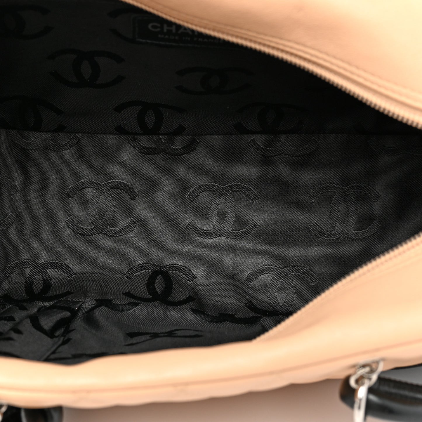 Calfskin Quilted Large Cambon Bowler Beige Black