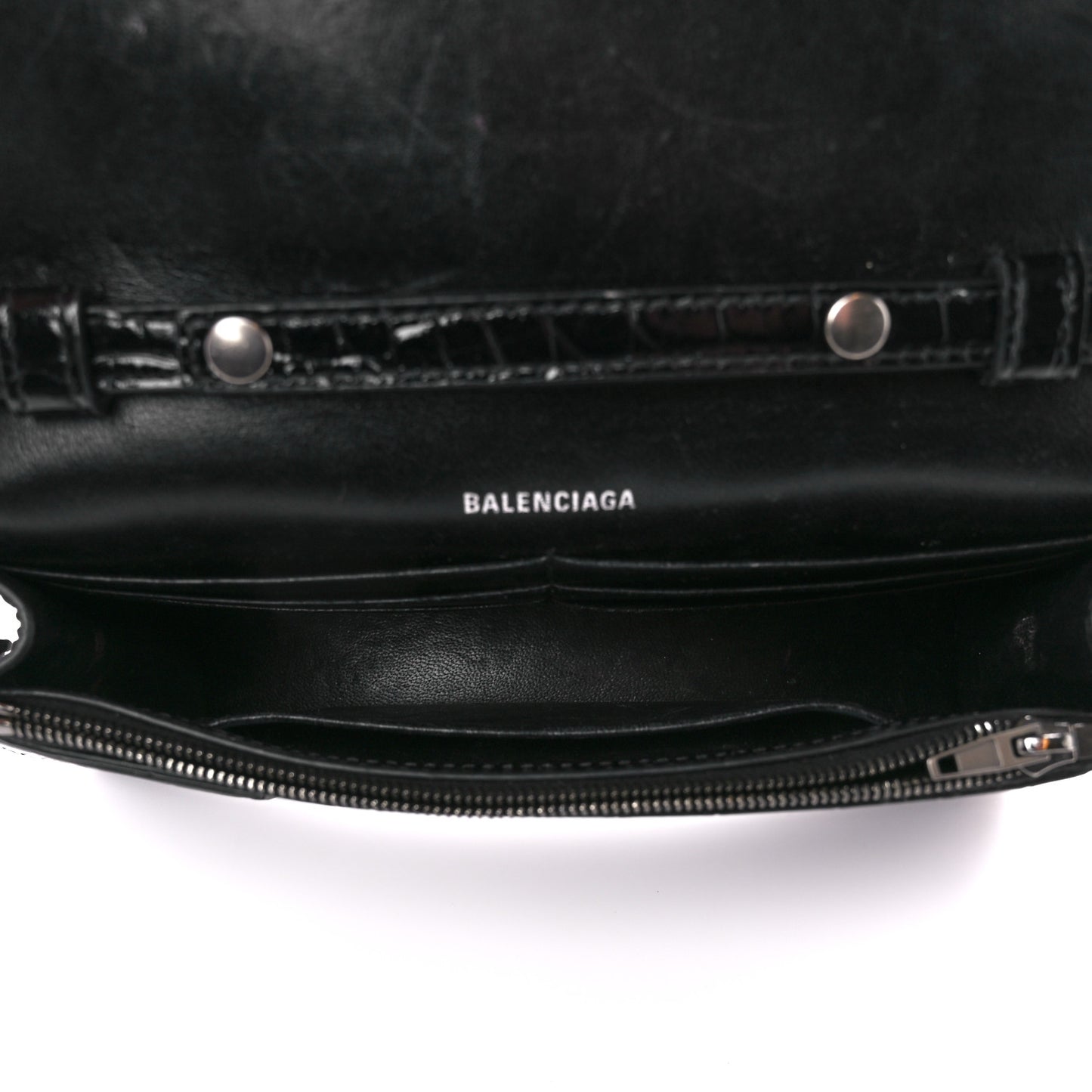 Shiny Calfskin Monochrome Crocodile Embossed Hourglass Chain Bag Black
