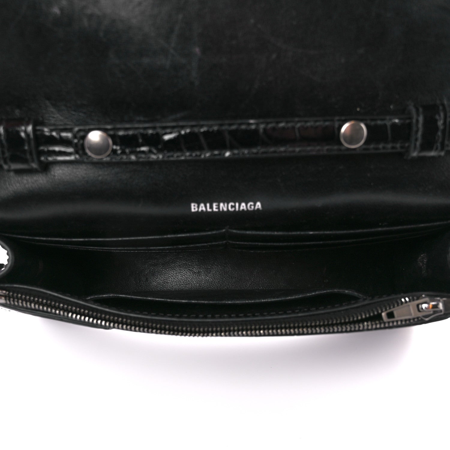 Balenciaga Shiny Calfskin Monochrome Crocodile Embossed Hourglass Chain Bag Black 5 of 13