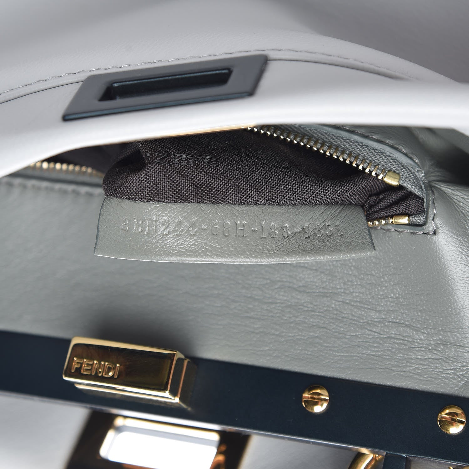 Fendi Nappa Colorblock Mini Peekaboo Iconic Satchel Grigio Perla Peonia Alga 8 of 10