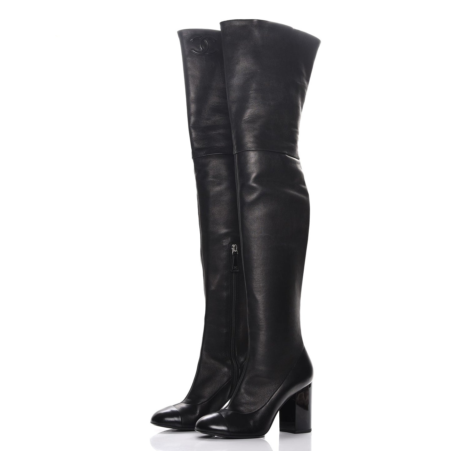 Lambskin Cap Toe High Boots 38.5 Black