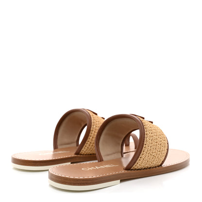 Chanel Raffia Lambskin CC Mules 38.5 Beige Brown 5 of 10