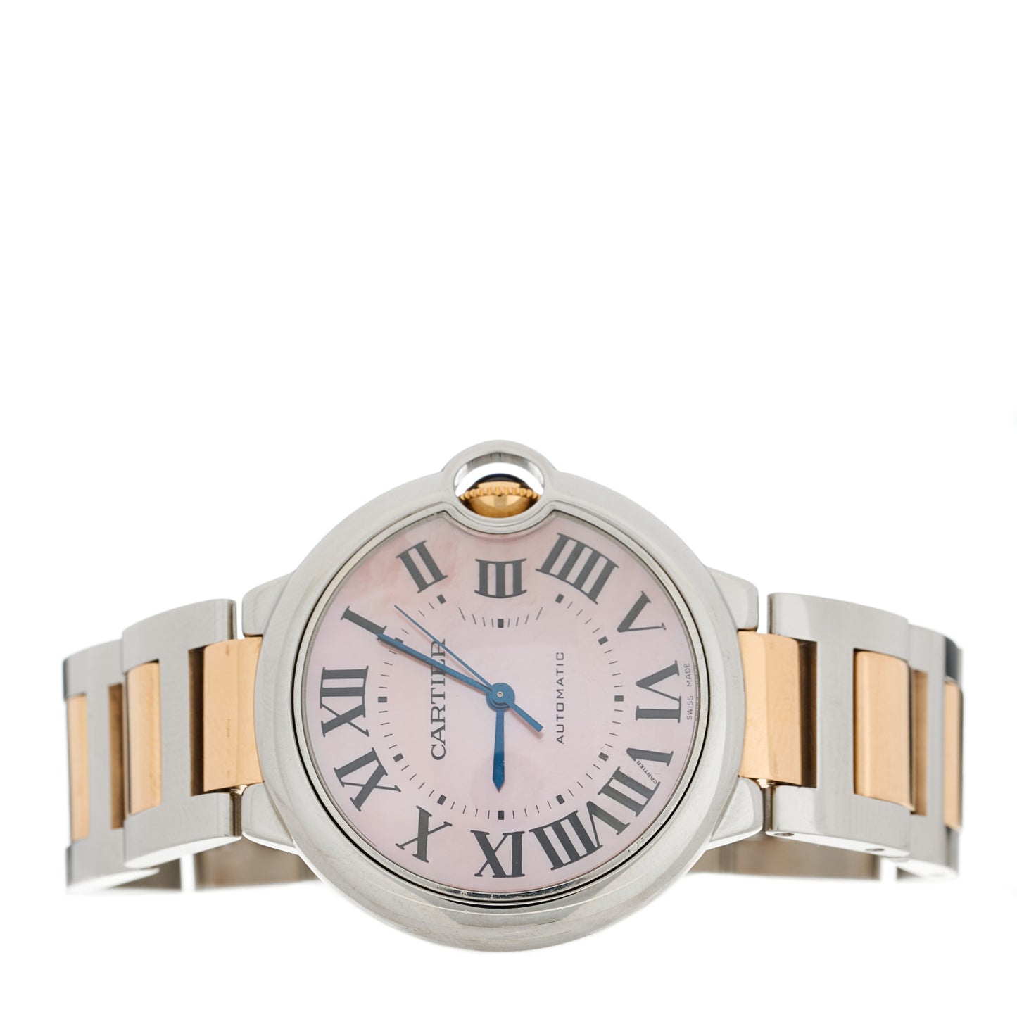 Stainless Steel 18K Pink Gold Pink Mother of Pearl 36mm Ballon Bleu De Cartier Automatic Watch