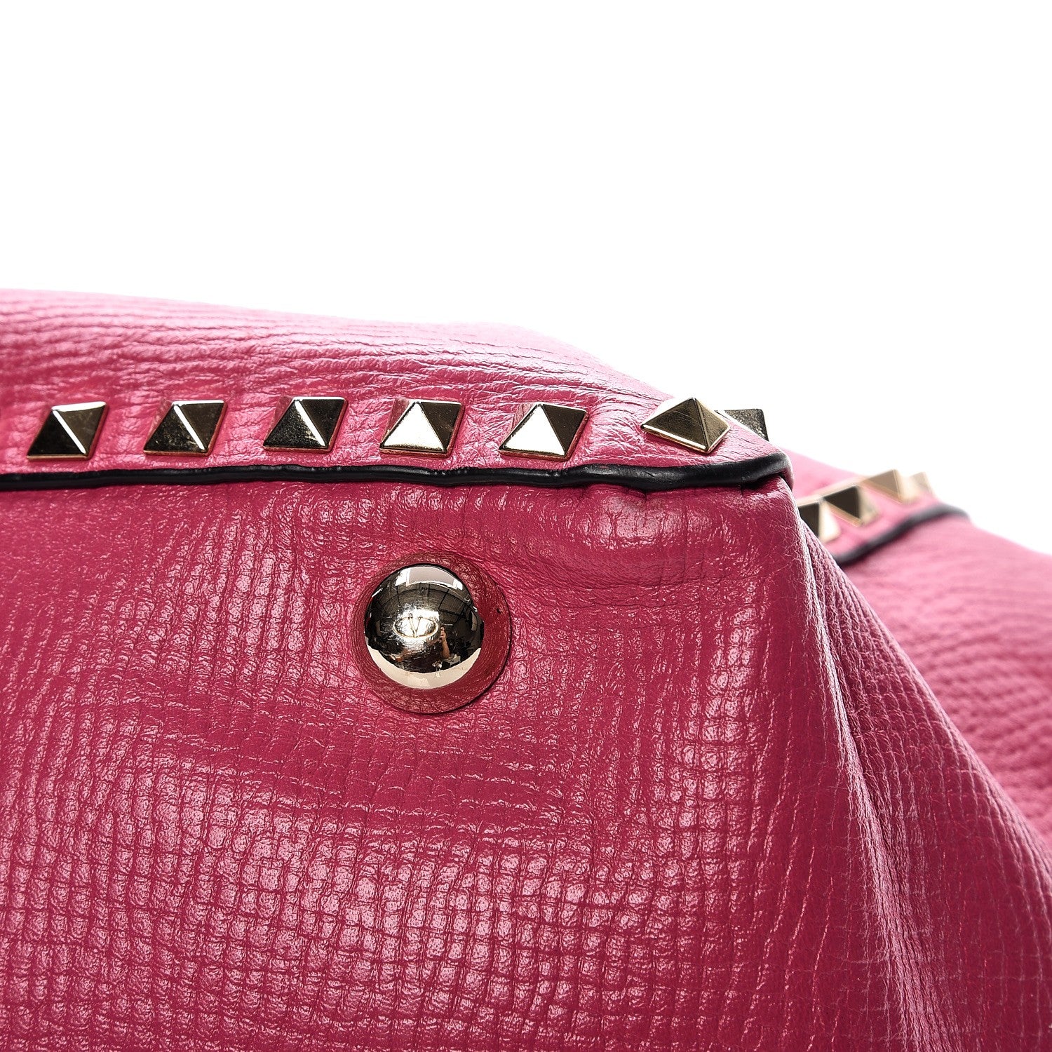 Valentino Garavani Textured Calfskin Medium Rockstud Tote Pop Fuxia 10 of 13