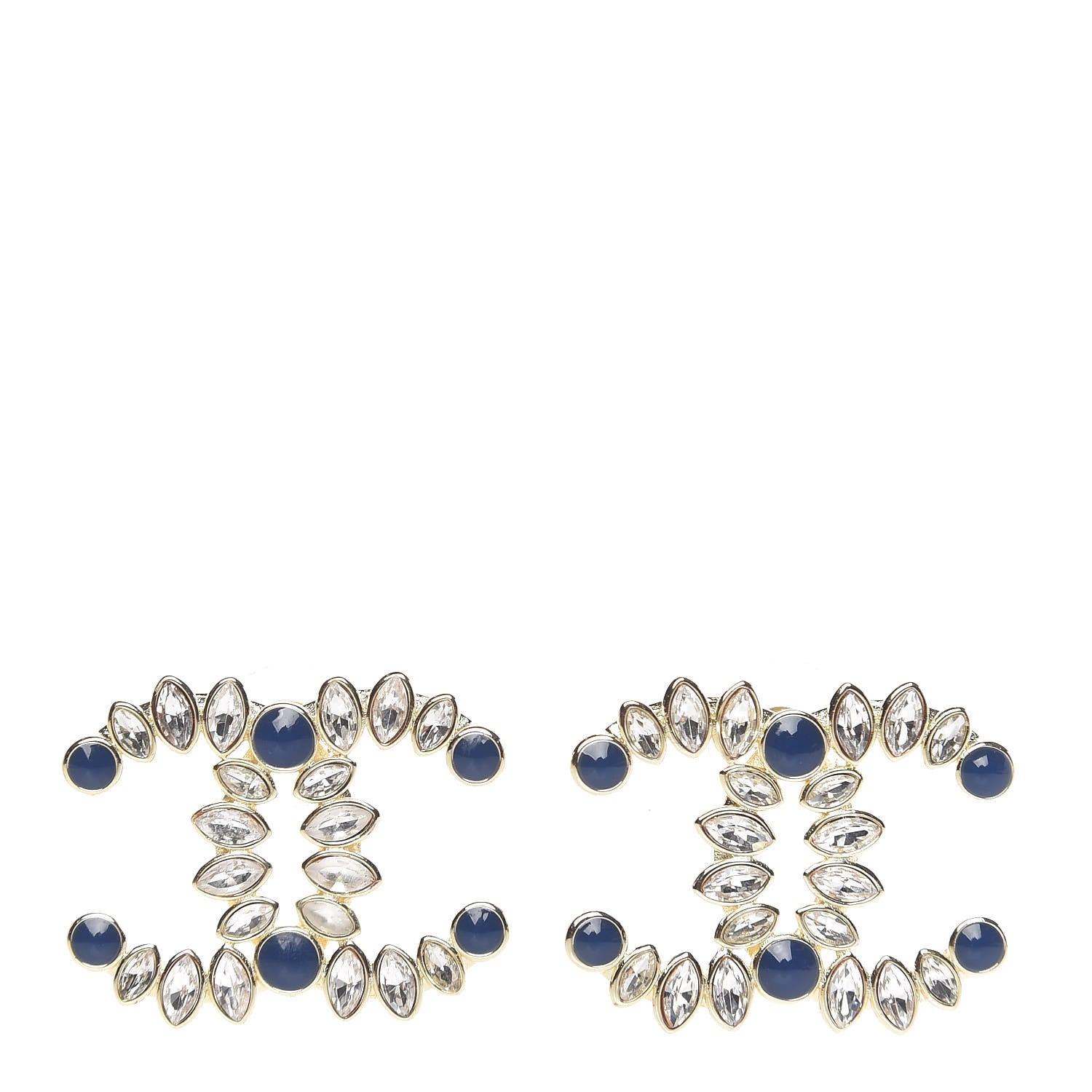 Chanel Strass Crystal Dazzling Wheat CC Earrings Blue Gold 1 of 5