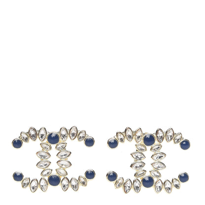 Chanel Strass Crystal Dazzling Wheat CC Earrings Blue Gold 1 of 5