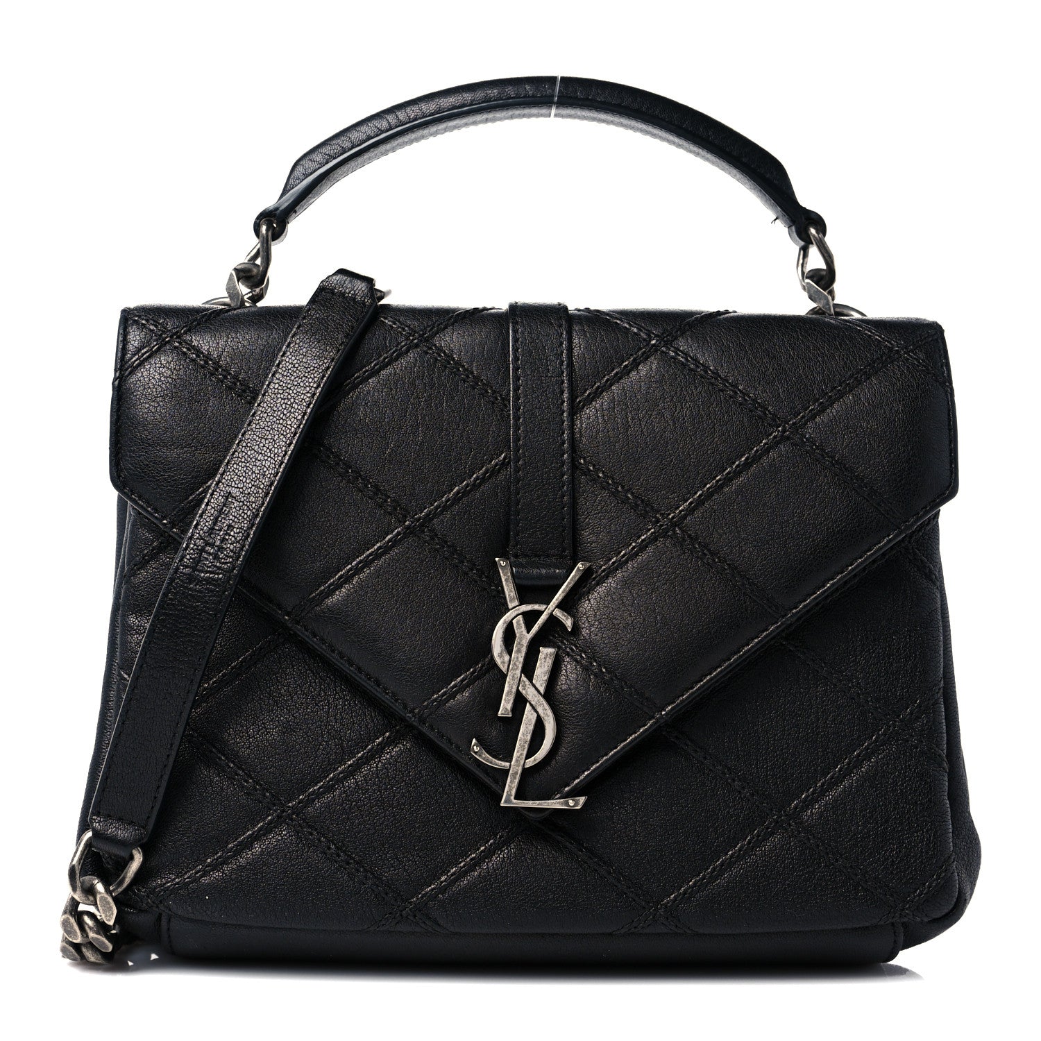 Saint Laurent Calfskin Matelasse Diamond Quilted Monogram Medium College Bag Black 1 of 13