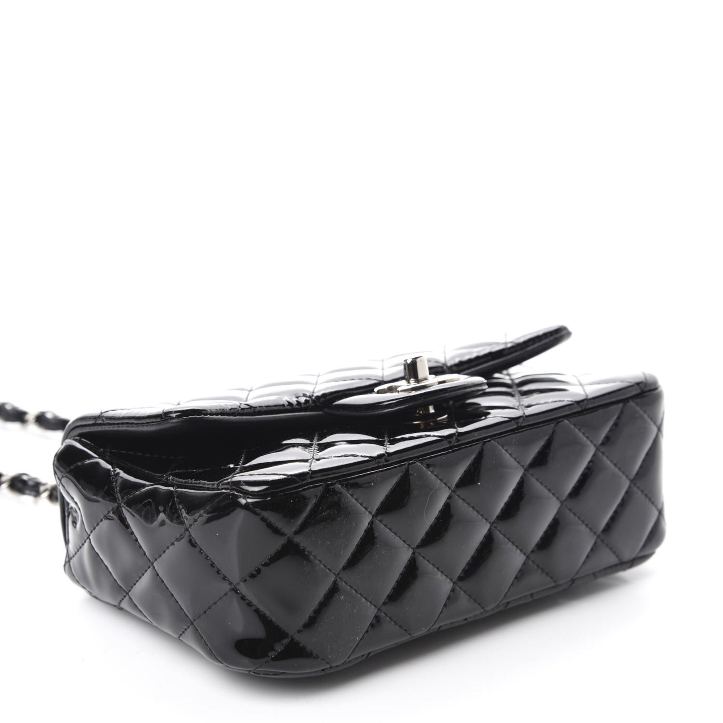 Patent Calfskin Quilted Mini Rectangular Flap Black