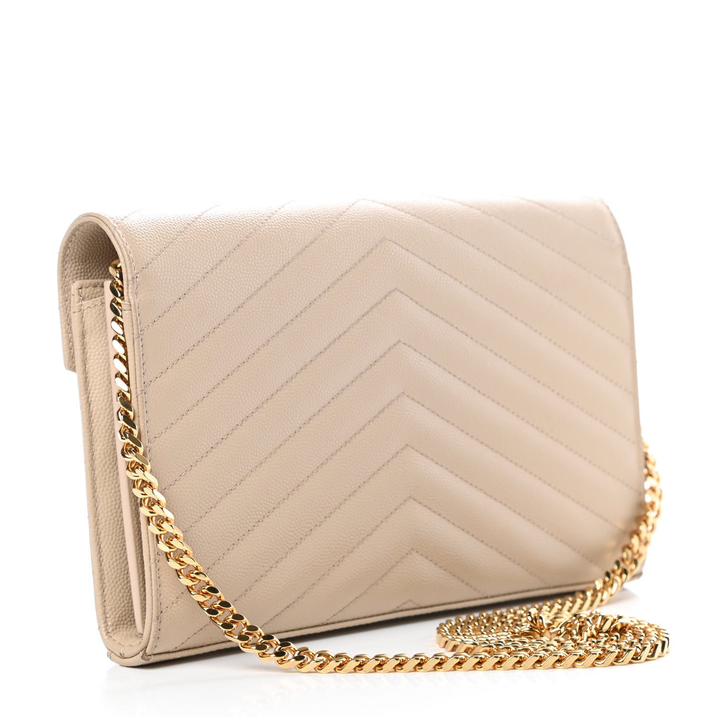 Grain De Poudre Matelasse Chevron Monogram Chain Wallet Nude Powder