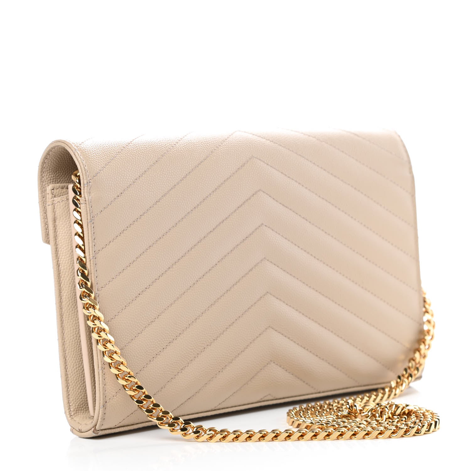 Saint Laurent Grain De Poudre Matelasse Chevron Monogram Chain Wallet Nude Powder 3 of 14