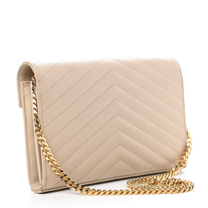 Saint Laurent Grain De Poudre Matelasse Chevron Monogram Chain Wallet Nude Powder 3 of 14