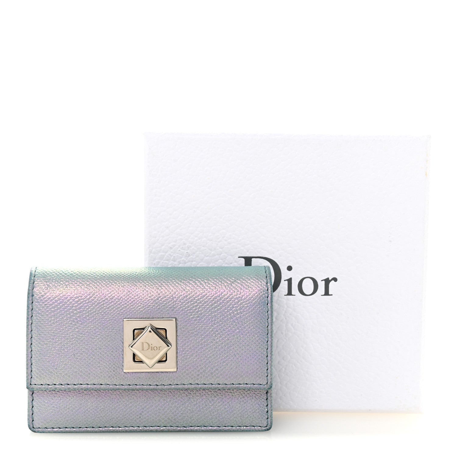 Christian Dior Grained Calfskin Turn Me Envelope Gusseted Card Holder Metallic Fluorescent Blue 8 of 8