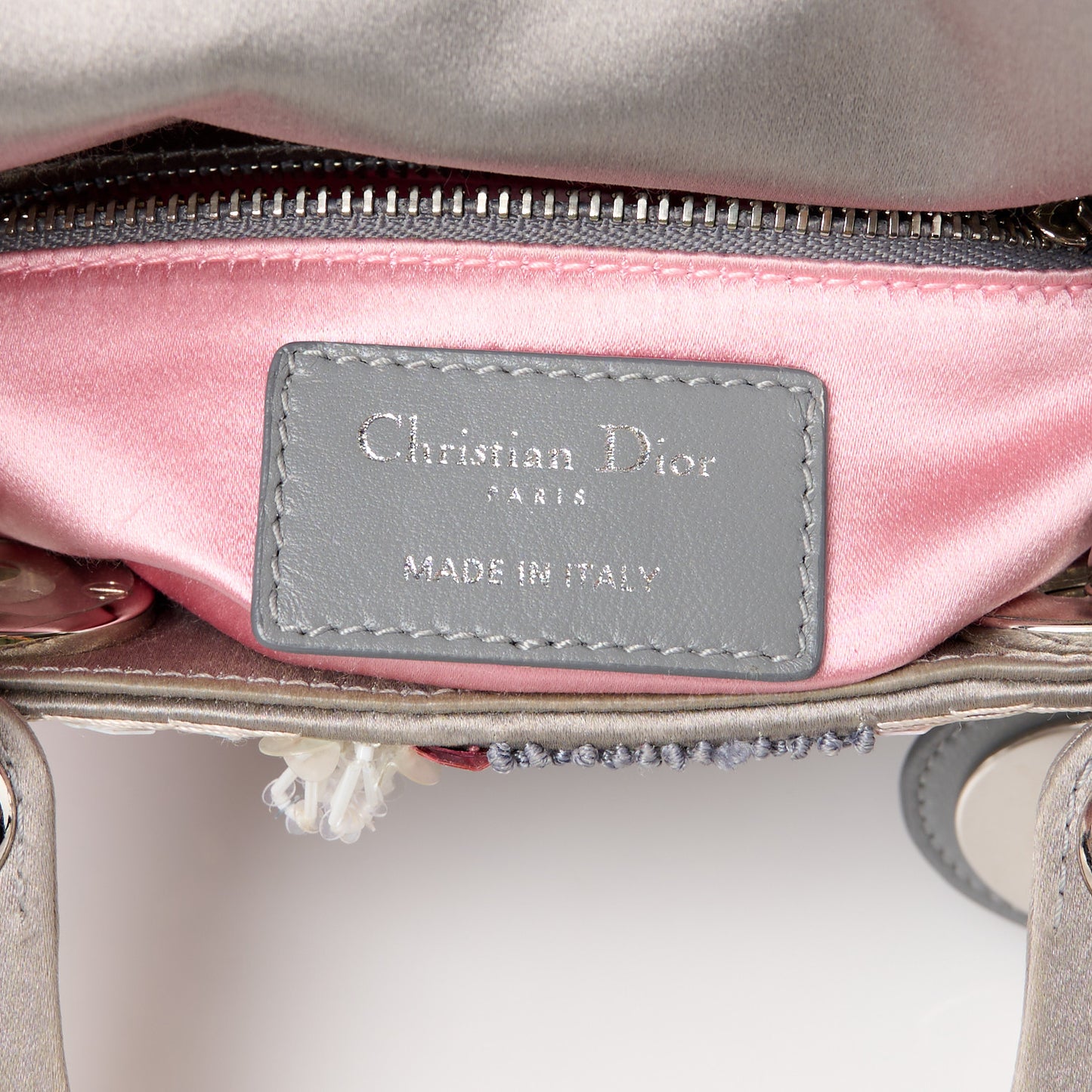 Satin Beaded Sequin Mini Lady Dior Grey Multicolor