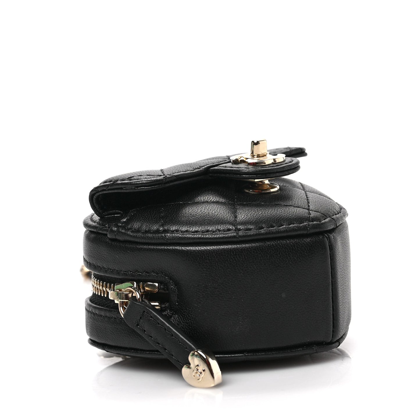 Lambskin Quilted CC In Love Heart Coin Purse With Chain Black