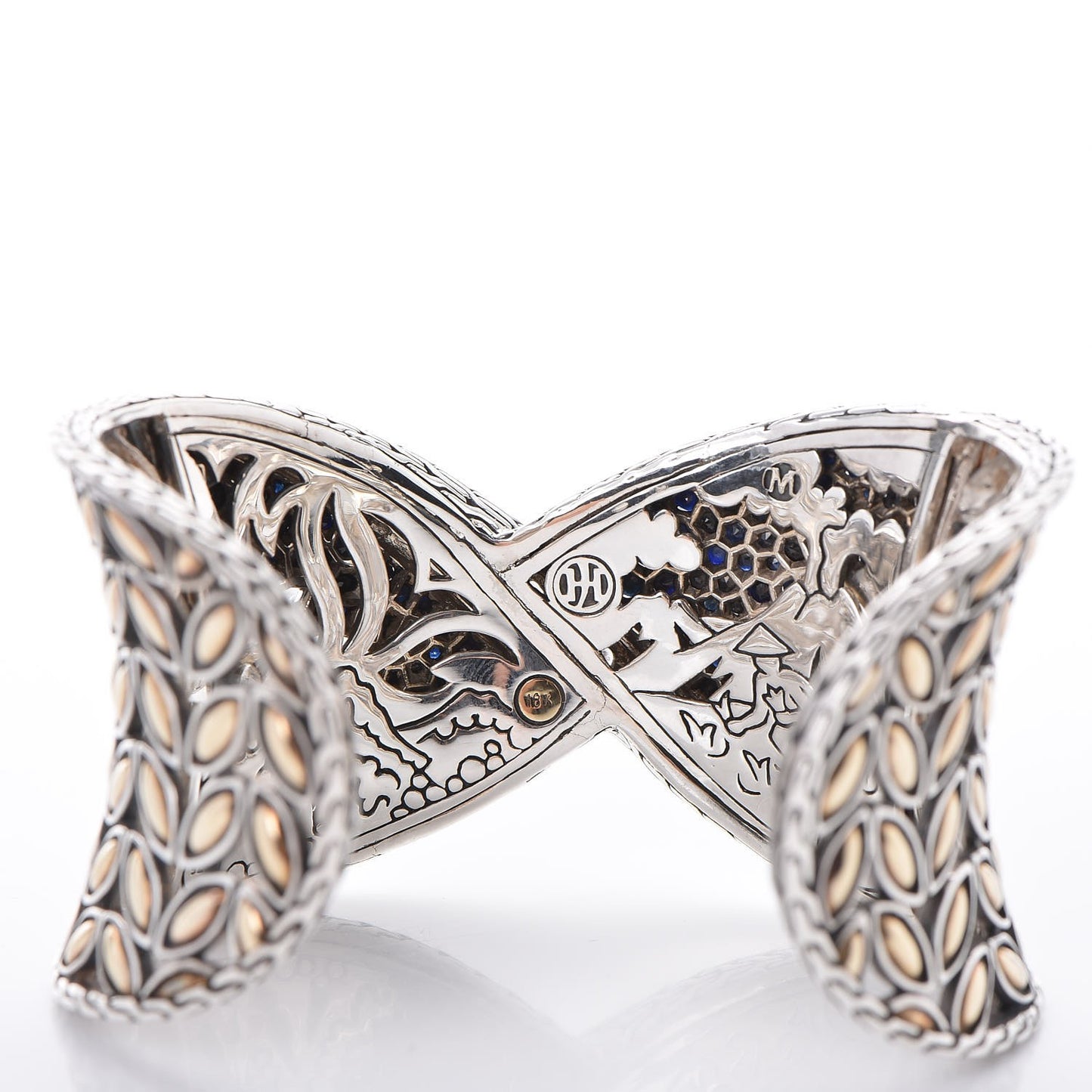 Sterling Silver 18K Yellow Gold Sapphire Topaz Batu Kawung Twist Cuff