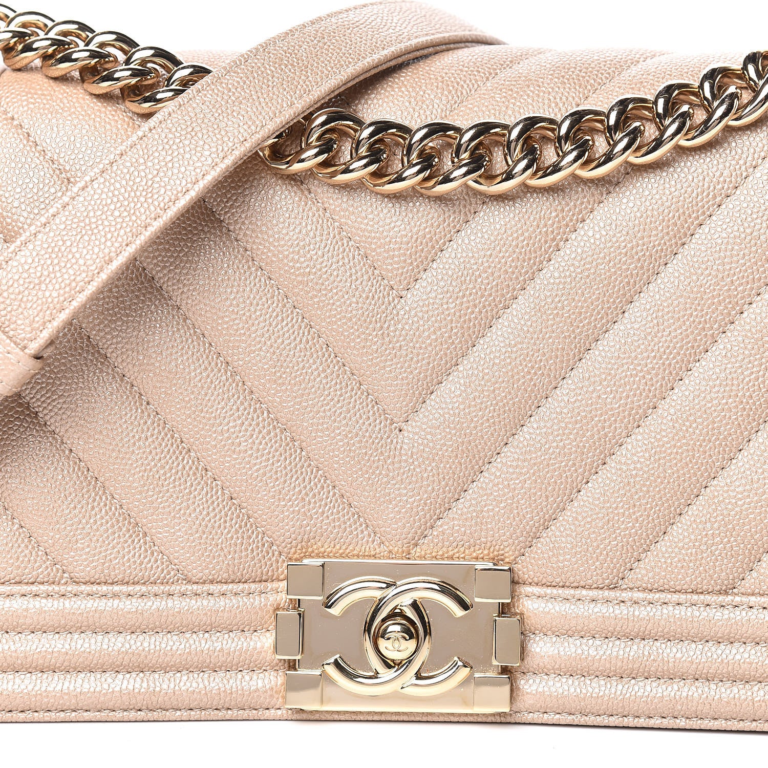 Chanel Metallic Caviar Chevron Quilted Medium Boy Flap Light Beige 10 of 11
