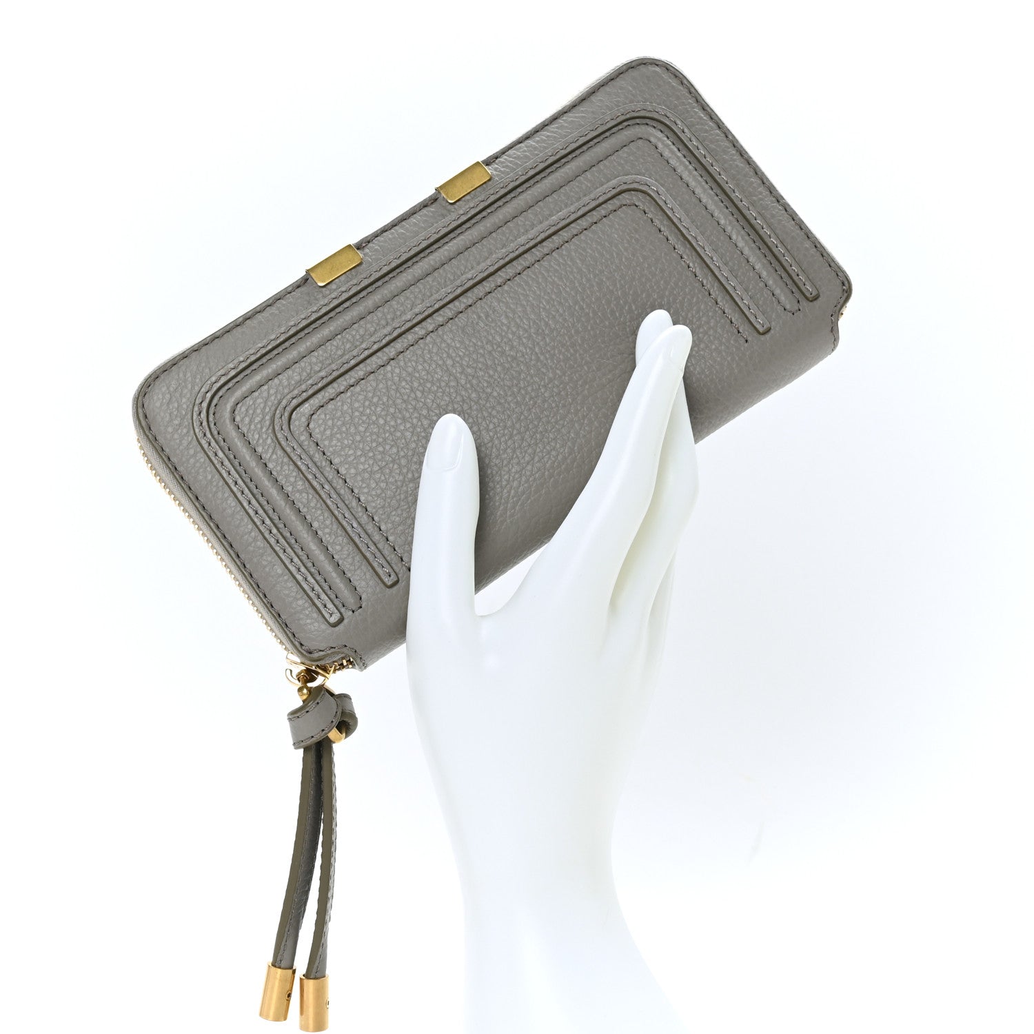 Chloe Calfskin Marcie Long Zip Around Wallet Cashmere Grey 2 of 7