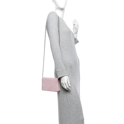 Chanel Lambskin Quilted Diamond CC Wallet On Chain WOC Pink 2 of 12