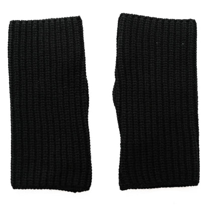 Chanel Wool Cashmere Knit Fingerless Gloves Black White 2 of 4