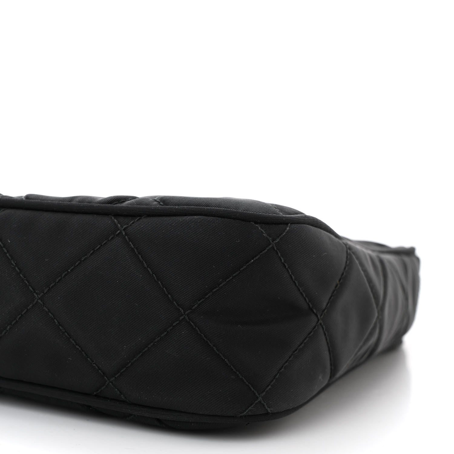 Prada Tessuto Nylon Stitched Shoulder Bag Black 10 of 11