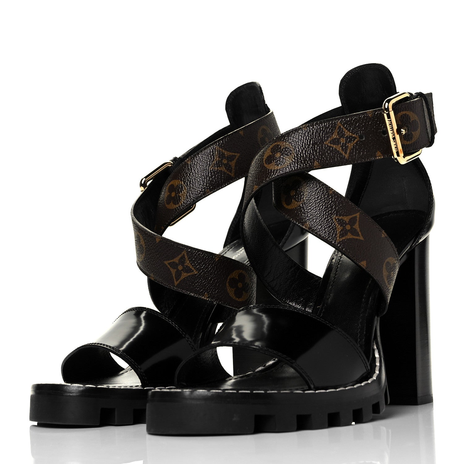 Louis Vuitton Glazed Calfskin Monogram Star Trail Sandals 41 Black 3 of 8