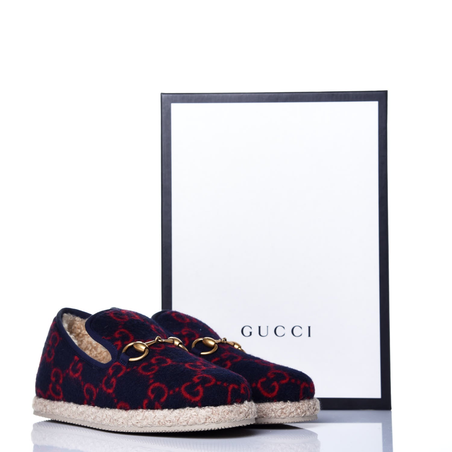 Gucci Covered Wool GG Monogram Womens Fria Horsebit Loafers 36 Blue Red Butterscotch 8 of 8