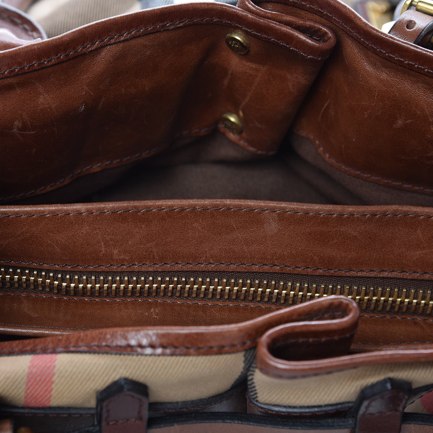 House Check Bridle Calfskin Rowan Tote Dark Tan