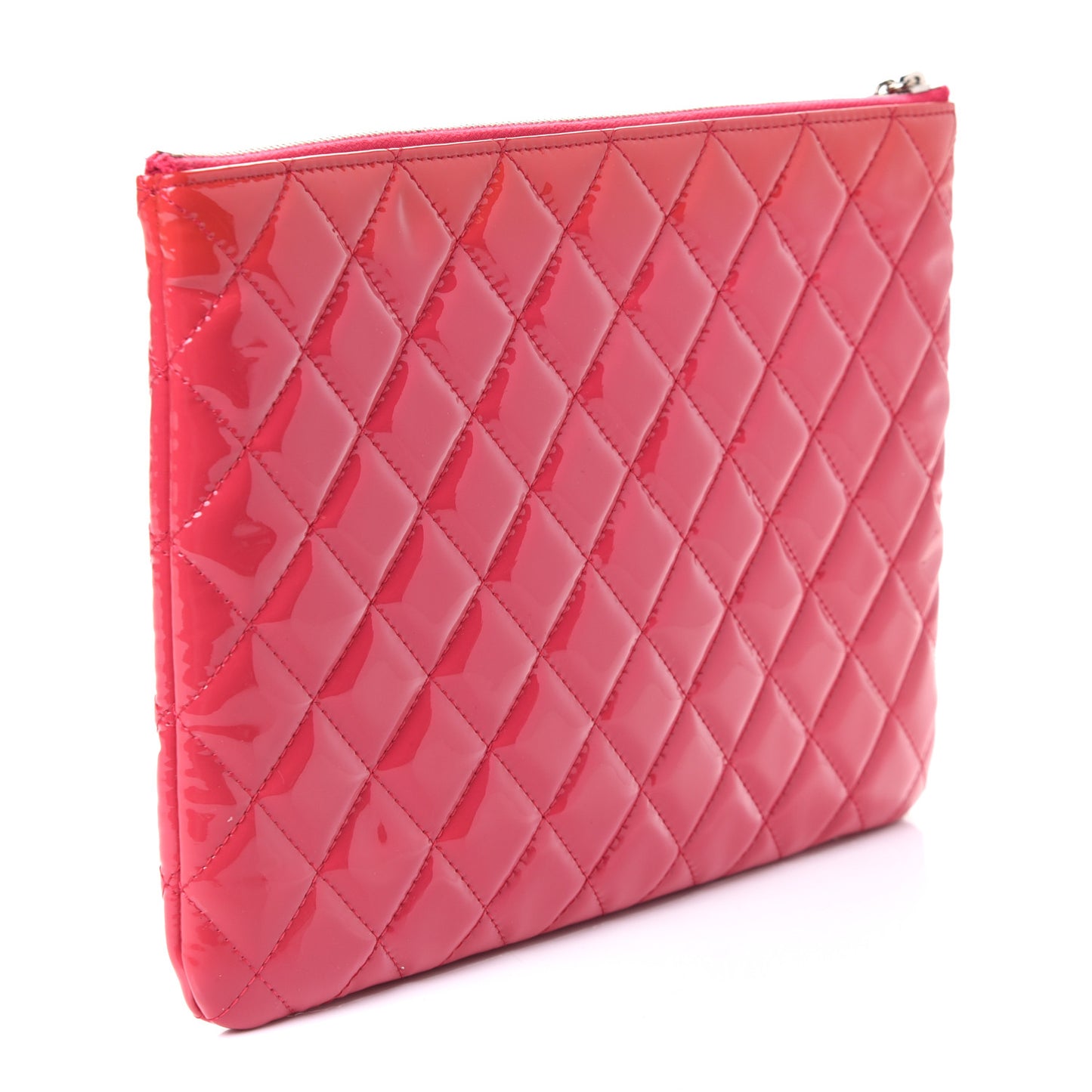 Patent Calfskin Quilted Valentine Hearts Medium O Cosmetic Case Dark Pink